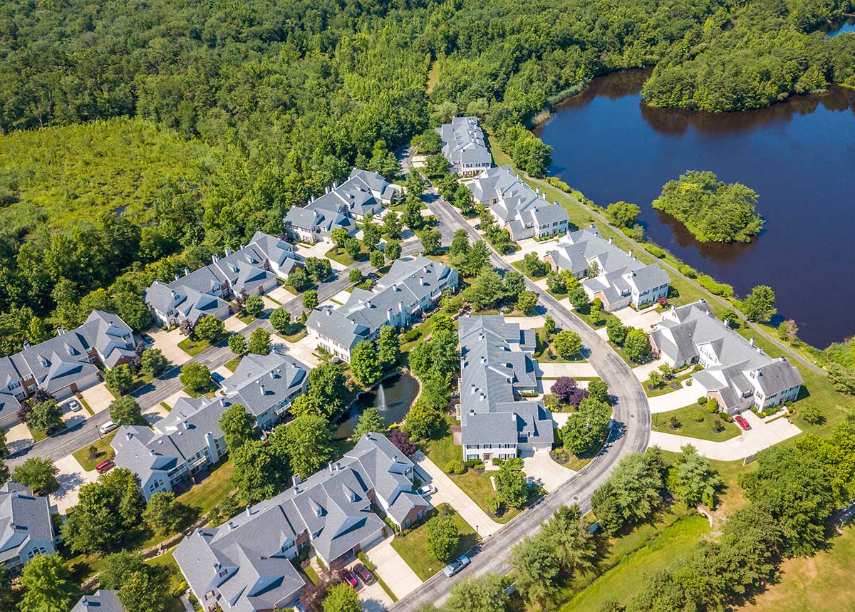 village neighborhood development near lake